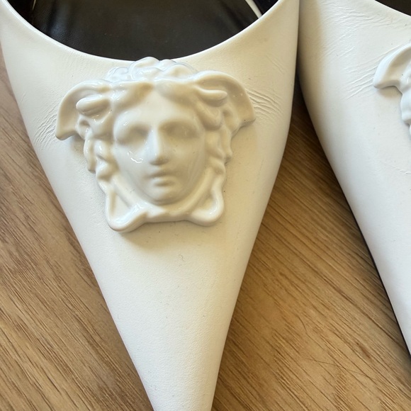 Versace White Pointed Toe Slingback Heels - Picture 7 of 9